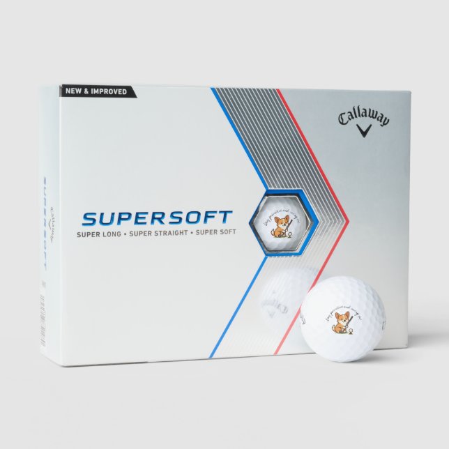 Cheerful Corgi 'Stay Pawsitive and Swing On!' Fun Golf Balls (Packaging)