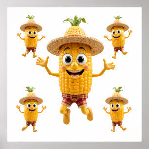  Cheerful Corn Characters Celebrating Life Poster