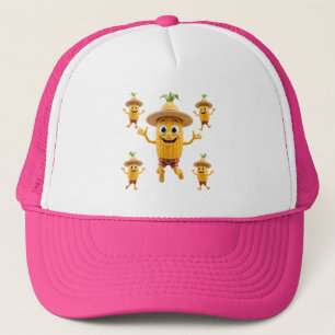 Cheerful Corn Characters Celebrating Life Trucker Hat
