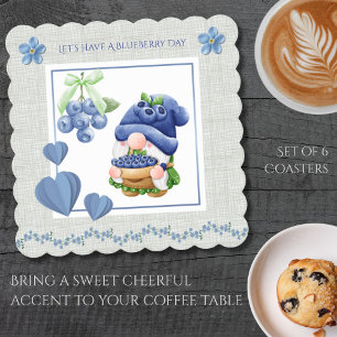 Cheerful Cottagecore Blueberry Gnome Décor Coaster