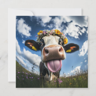 Cheerful Cow in Bloom Invitation