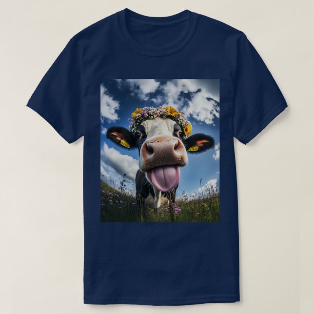Cheerful Cow in Bloom T-Shirt (Design Front)