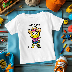 Cheerful Cowgirl Emoji – Vibrant and Fun Full-Body Baby T-Shirt