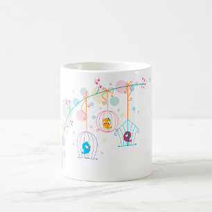 Cheerful Cute Birds In Cages Coffee Mug