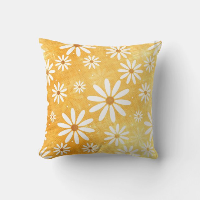 Cheerful daisies rustic orange gold throw pillow (Front)