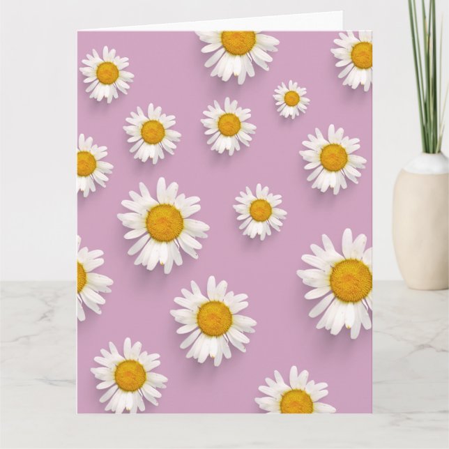 Cheerful Daisy Pattern on Pink Background Card (Front)