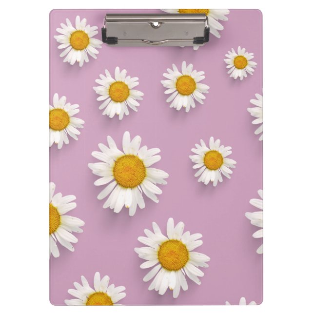 Cheerful Daisy Pattern on Pink Background Clipboard (Front)