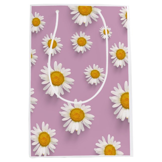 Cheerful Daisy Pattern on Pink Background Medium Gift Bag (Front)