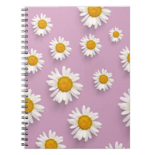 Cheerful Daisy Pattern on Pink Background Notebook