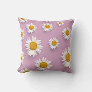 Cheerful Daisy Pattern on Pink Background Throw Pillow