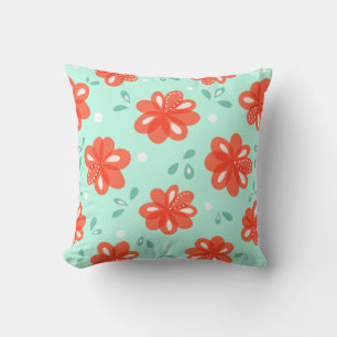 Cheerful Decorative Green Red Floral Pattern Throw Pillow
