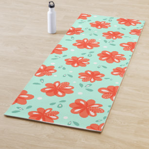 Cheerful Decorative Red Flowers Pattern Yoga Mat