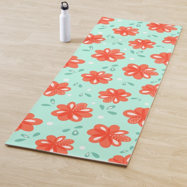 Cheerful Decorative Red Flowers Pattern Yoga Mat (In Situ)