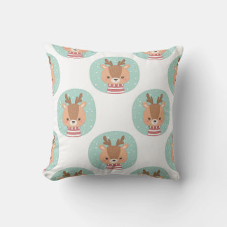 Cheerful Deer Portrait Pattern Throw Pillow