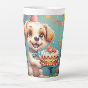 Cheerful Dog Celebrating a Festive Birthday Latte Mug