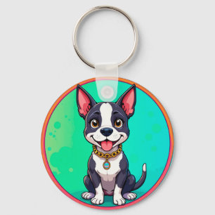 Cheerful Dog Colourful Cartoon Illustration Keychain