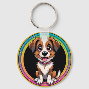 Cheerful Dog Colourful Cartoon Illustration Keychain