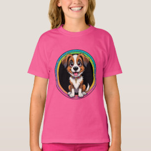Cheerful Dog Colourful Cartoon Illustration T-Shirt