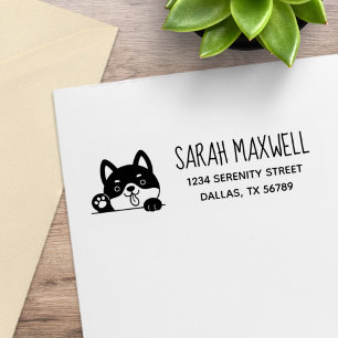 Cheerful Dog Husky Pet Address Rubber Stamp