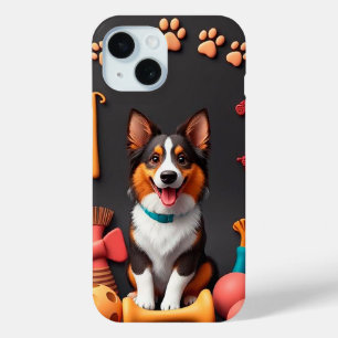 Cheerful dog, likely a Corgi iPhone 15 Case