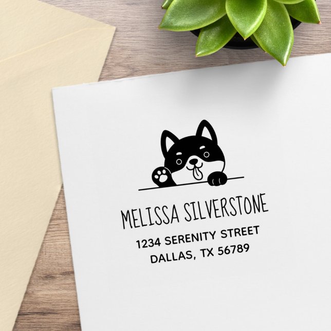Cheerful Dog Peeking above Address 2 Rubber Stamp (Creator Uploaded)