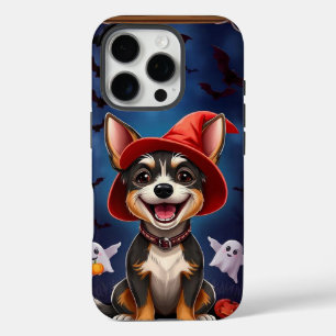 Cheerful dog wearing a red witch's hat, iPhone 16 pro case