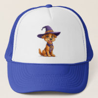 Cheerful Dog Wearing a Witch Hat