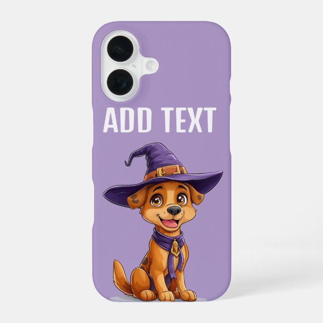 Cheerful Dog Wearing a Witch Hat iPhone 16 Case (Back)