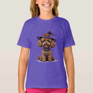 Cheerful Dog Wearing a Witch Hat T-Shirt