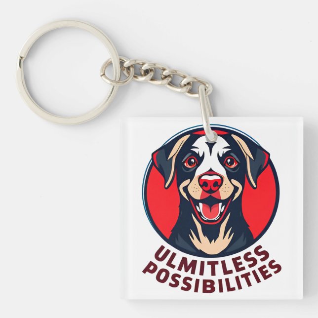 Cheerful Dog with Uplifting Inspirational Text Keychain (Front)
