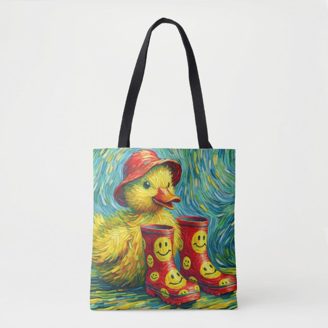 Cheerful Ducky in Boots Tote Bag (Front)