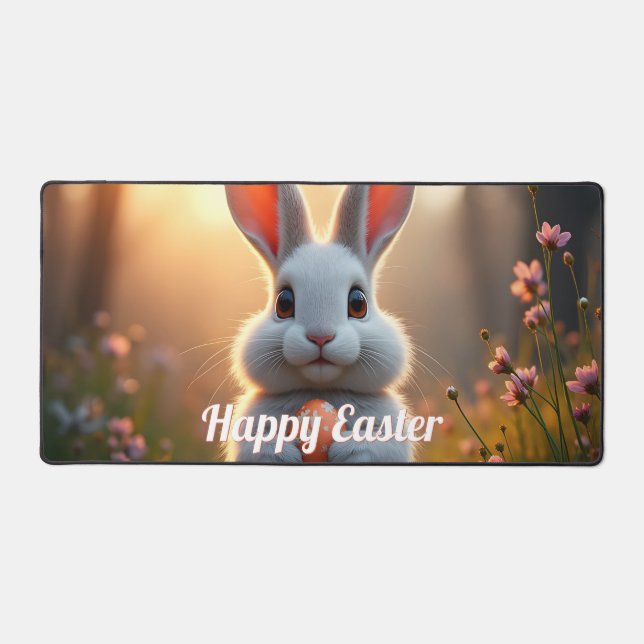 Cheerful Easter Bunny in the Magic of Spring Desk Mat (Front)