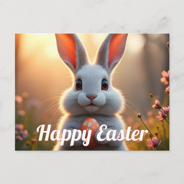 Cheerful Easter Bunny in the Magic of Spring Holiday Postcard (Front)