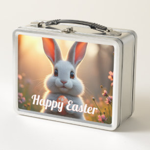 Cheerful Easter Bunny in the Magic of Spring Metal Lunch Box