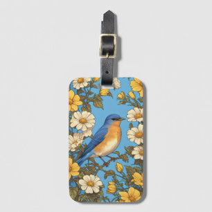 Cheerful Eastern Bluebird Yellow and White Flowers Luggage Tag