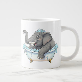 Cheerful Elephant Taking a Bubble Bath Large Coffee Mug