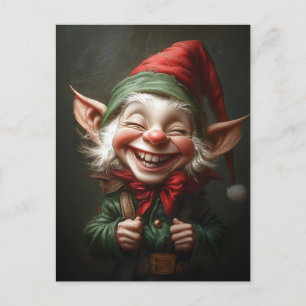 Cheerful Elf with a Big Laugh Holiday Postcard