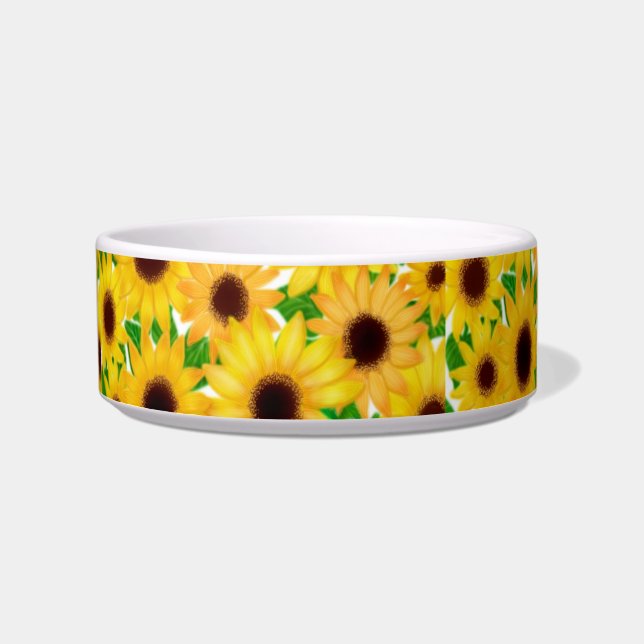 Cheerful European Sunflowers Pet Bowls (Front)