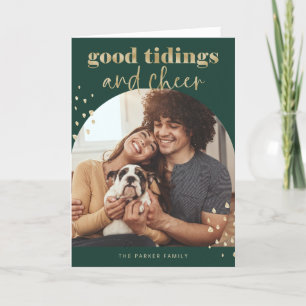 Cheerful Faux Gold   One Photo Arch Christmas Holiday Card