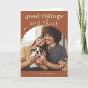 Cheerful Faux Gold   One Photo Arch Christmas Holiday Card