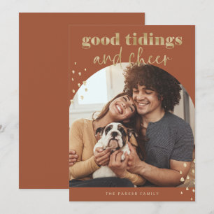 Cheerful Faux Gold   One Photo Arch Christmas Holiday Card