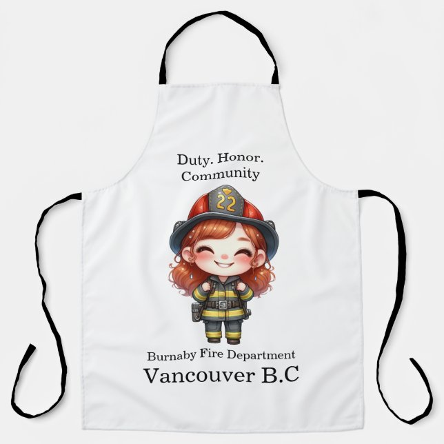 Cheerful firefighter in bright gear apron (Front)