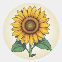 Cheerful Floral Botanical Art, Bright Sunflower