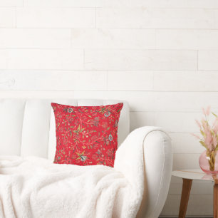 Cheerful Floral Pattern in Bright Red, Throw Pillow