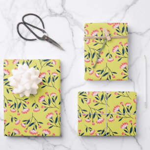  Cheerful Floral Pattern: Pink Flowers  Wrapping Paper Sheet