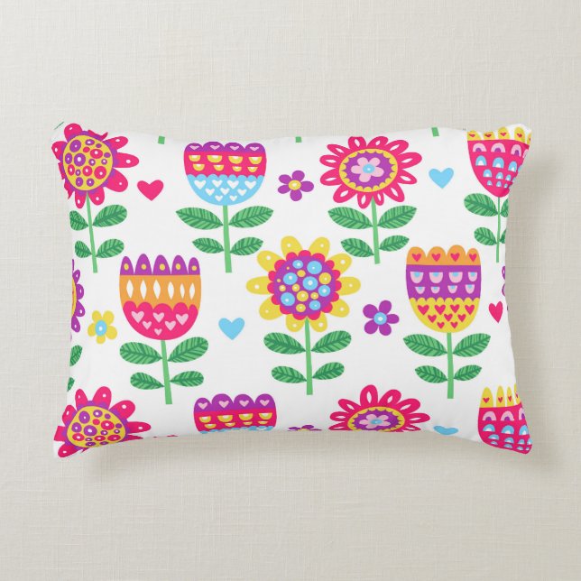Cheerful Flowers Vintage Colourful Pattern Accent Pillow (Front)