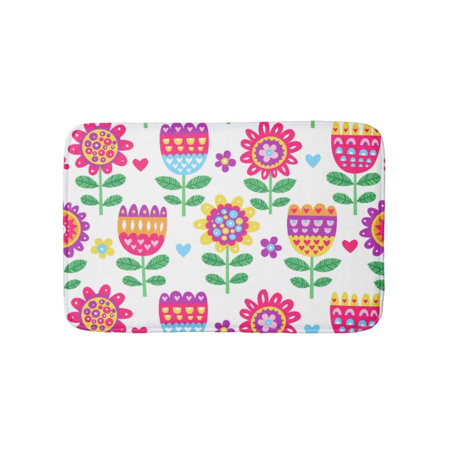 Cheerful Flowers Vintage Colourful Pattern Bath Mat (Front)