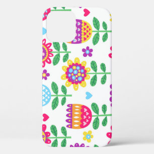 Cheerful Flowers Vintage Colourful Pattern iPhone 12 Case