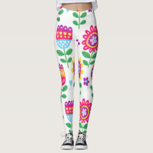 Cheerful Flowers Vintage Colourful Pattern Leggings