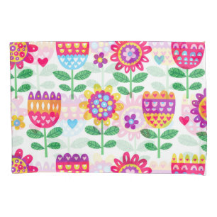 Cheerful Flowers Vintage Colourful Pattern Pillowcase